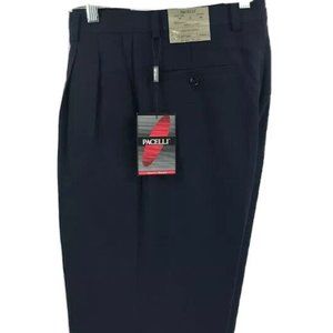 Pacelli Men's Navy Blue Dress Pants Pleated Front Cuffed Hem Lined to the Knee